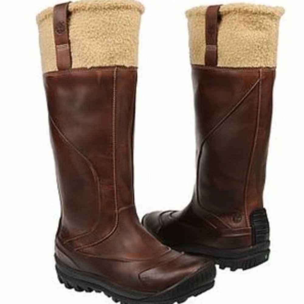 Timberland Womens Brown Leather Fur Lined Winter Boots Size 7M‎